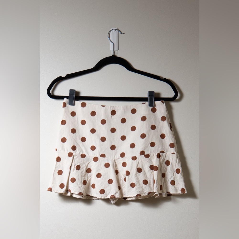 Zara Cream and Brown Polka Dot Mini Skort